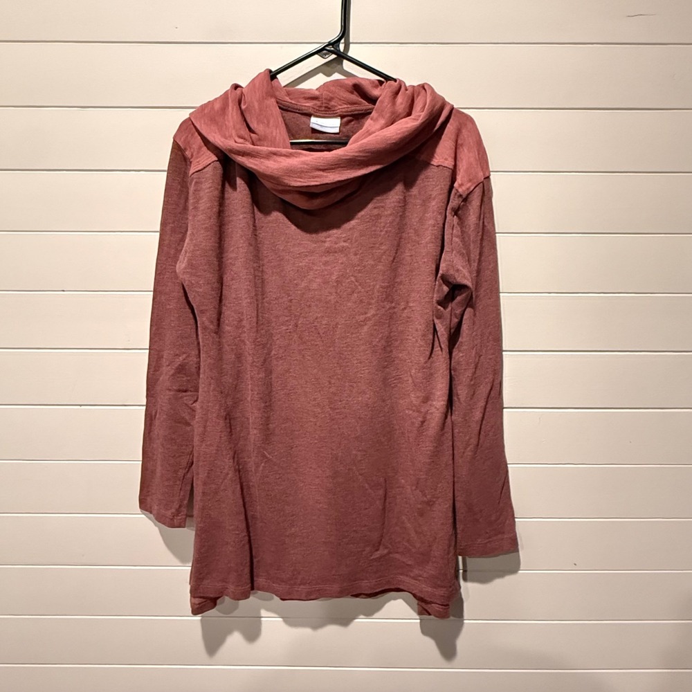 Columbia Cowl Neck Hoodie Womens XL Red Heather Slub Knit Pullover AL1695